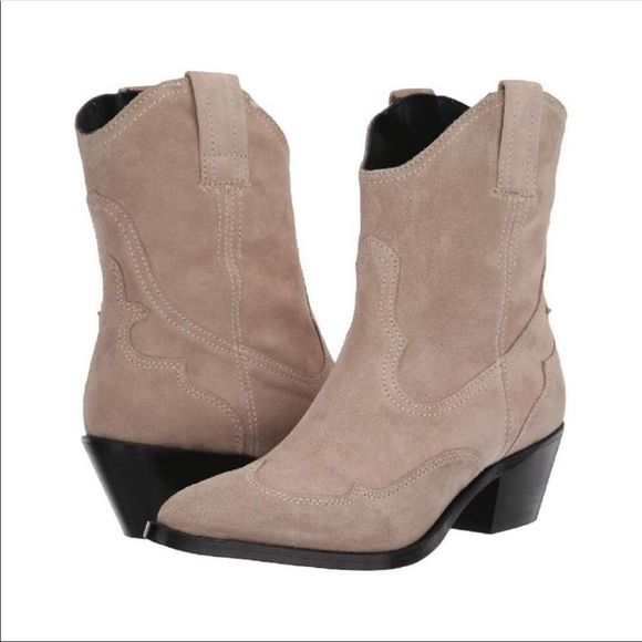 All Saints Shira Suede Western Boots in Stone 40/10 - Picture 2 of 8